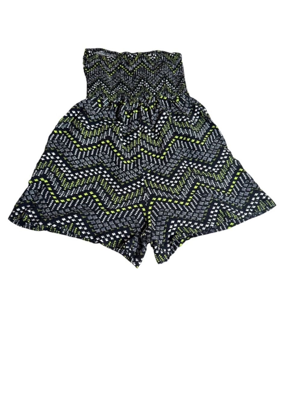 Smocked High Waist Boho Flowy Shorts Black Geometric Print Size S